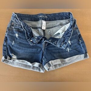 Maurices Dark Blue Button Fly Denim Jean Shorts with Roll Cuff Size 7/8